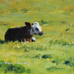 Plein Air Painting of a Baby Calf in a Field in Oregon