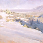 Idaho Snow Landscape Painting in Valley with Bushes and Mountains